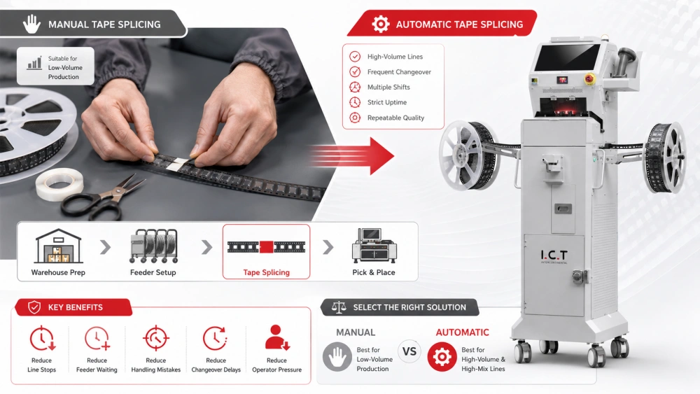 Automatisch versus handmatig SMT Tape Splicing.webp
