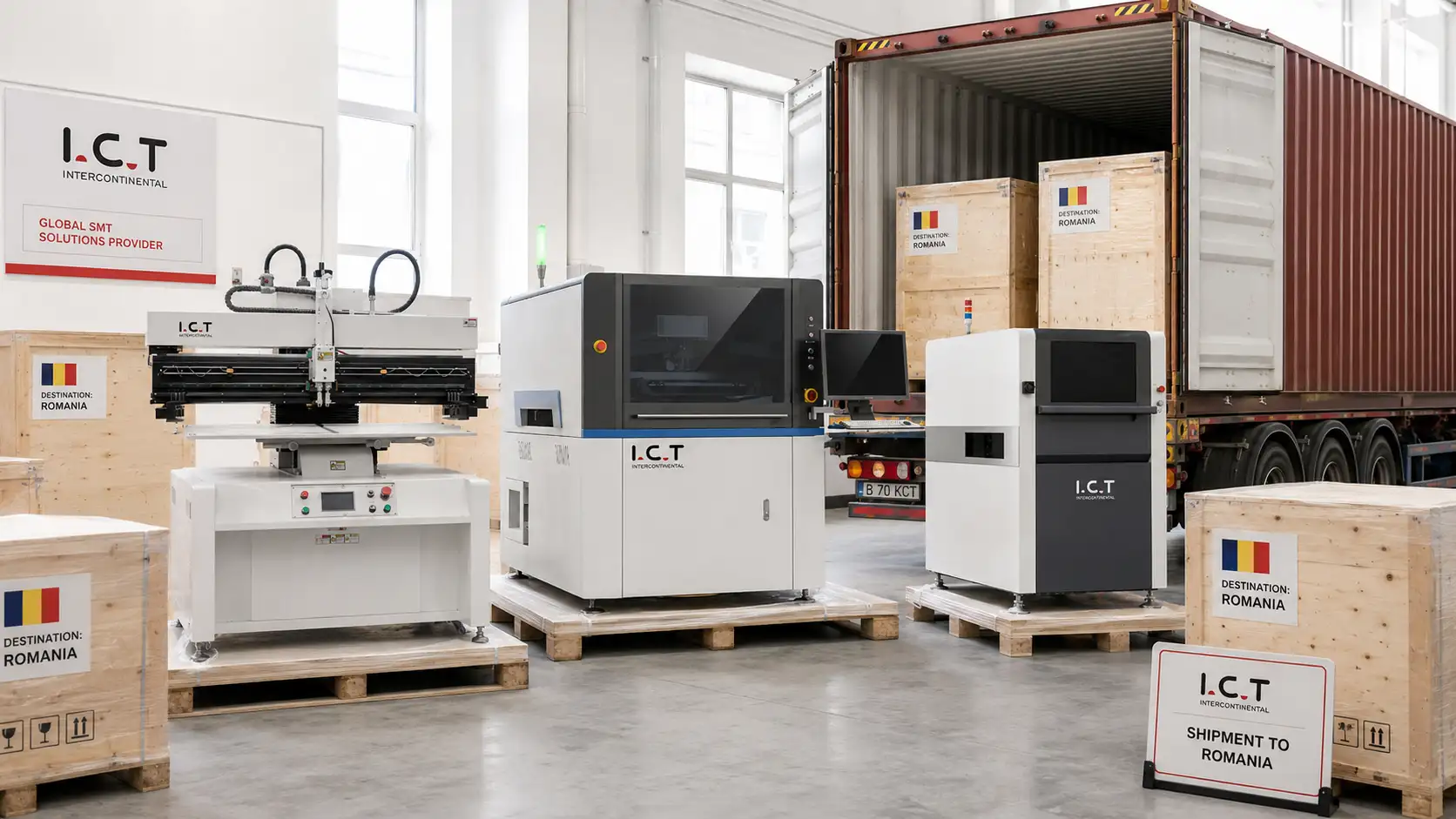 ICT verzendt geavanceerde SMT-apparatuur naar Roemeni&euml; ter ondersteuning van de elektronicaproductie Expansion.webp