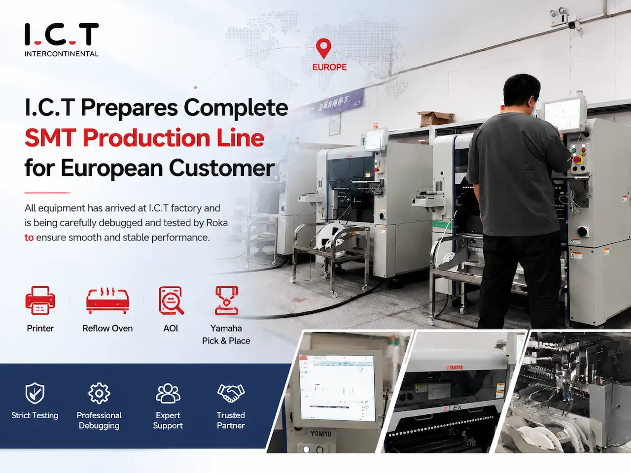 ICT bereidt complete SMT-productielijn voor Europese klant voor.webp